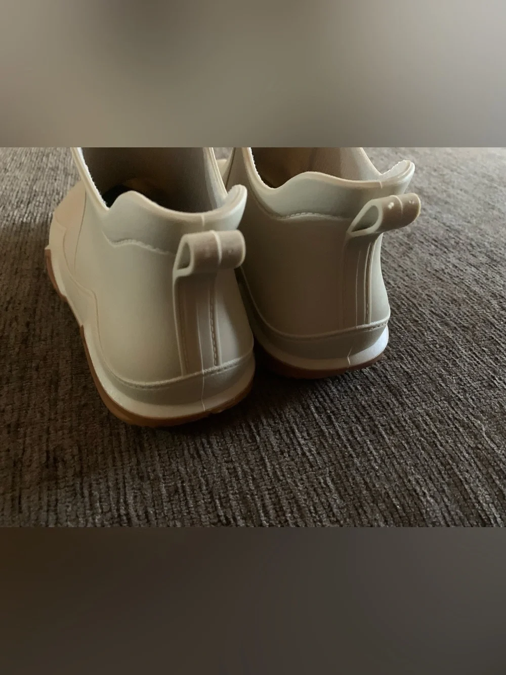 Cream Ankle Rain Boots with Tan Sole